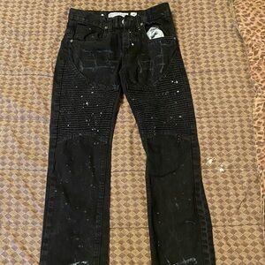 2000s black and white jeans with paint splatter